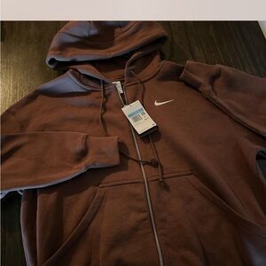 Nike Chocolate Brown Hoodie with White Logo